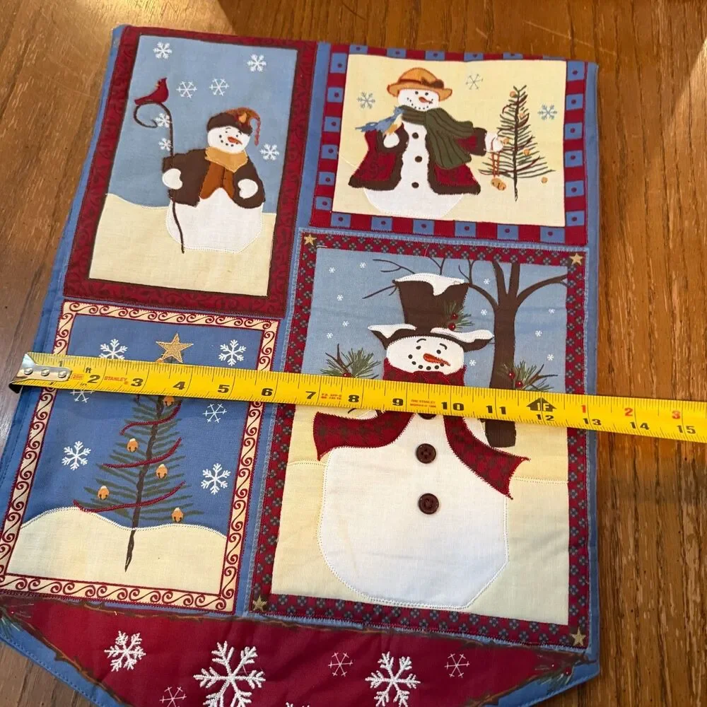 St Nicholas Square Snowman Christmas Table Runner 36x14 Applique Cotton